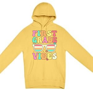 First Grade Vibes Retro Sunglasses Back To School Cool Gift Premium Pullover Hoodie