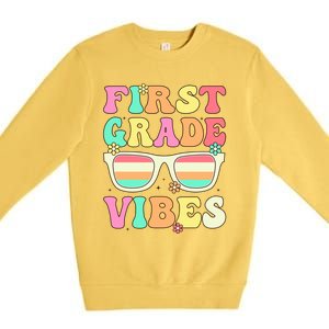 First Grade Vibes Retro Sunglasses Back To School Cool Gift Premium Crewneck Sweatshirt