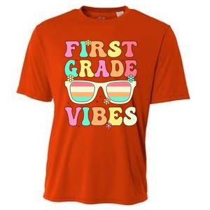 First Grade Vibes Retro Sunglasses Back To School Cool Gift Cooling Performance Crew T-Shirt