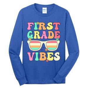 First Grade Vibes Retro Sunglasses Back To School Cool Gift Tall Long Sleeve T-Shirt