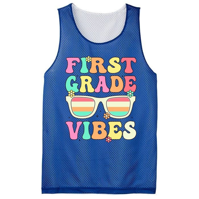 First Grade Vibes Retro Sunglasses Back To School Cool Gift Mesh Reversible Basketball Jersey Tank