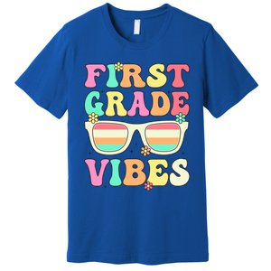 First Grade Vibes Retro Sunglasses Back To School Cool Gift Premium T-Shirt