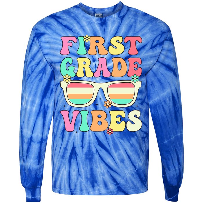 First Grade Vibes Retro Sunglasses Back To School Cool Gift Tie-Dye Long Sleeve Shirt