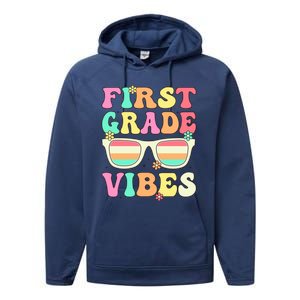 First Grade Vibes Retro Sunglasses Back To School Cool Gift Performance Fleece Hoodie