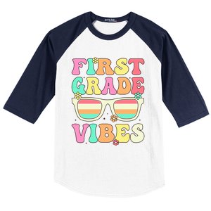 First Grade Vibes Retro Sunglasses Back To School Cool Gift Baseball Sleeve Shirt