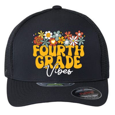 Fourth Grade Vibes First Day Back To School Groovy Retro Gift Flexfit Unipanel Trucker Cap