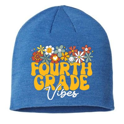 Fourth Grade Vibes First Day Back To School Groovy Retro Gift Sustainable Beanie