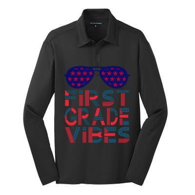 First Grade Vibes Great Gift Back To School Teachers Usa Gift Silk Touch Performance Long Sleeve Polo