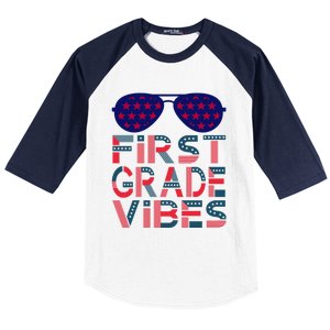 First Grade Vibes Great Gift Back To School Teachers Usa Gift Baseball Sleeve Shirt