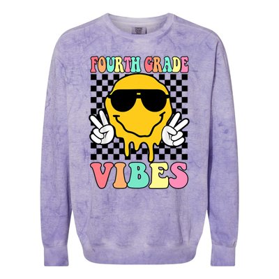 Fourth Grade Vibes Hippie Smile Face Peace Back To School Gift Colorblast Crewneck Sweatshirt