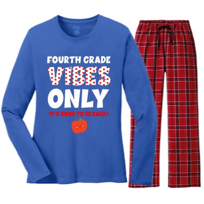 Fourth Grade Vibes Only Back To School 4Th Grade Teacher Great Gift Women's Long Sleeve Flannel Pajama Set 