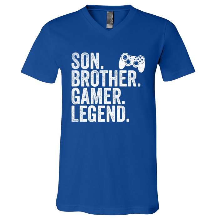 Funny Gaming Video Game Son Brother Gamer Legend Gift V-Neck T-Shirt