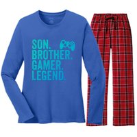 Funny Gaming Video Game Son Brother Gamer Legend Gift Women's Long Sleeve Flannel Pajama Set 