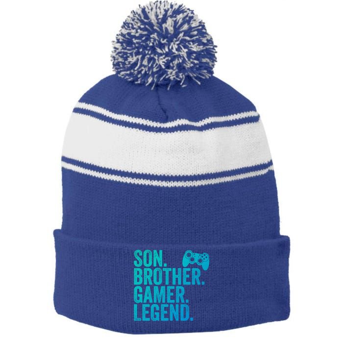 Funny Gaming Video Game Son Brother Gamer Legend Gift Stripe Pom Pom Beanie