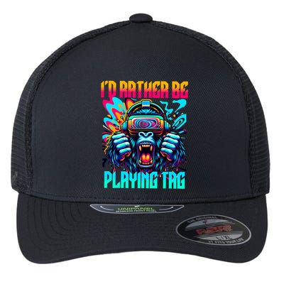 Funny Gorilla Vr Gamer Video Gamer Gaming Flexfit Unipanel Trucker Cap