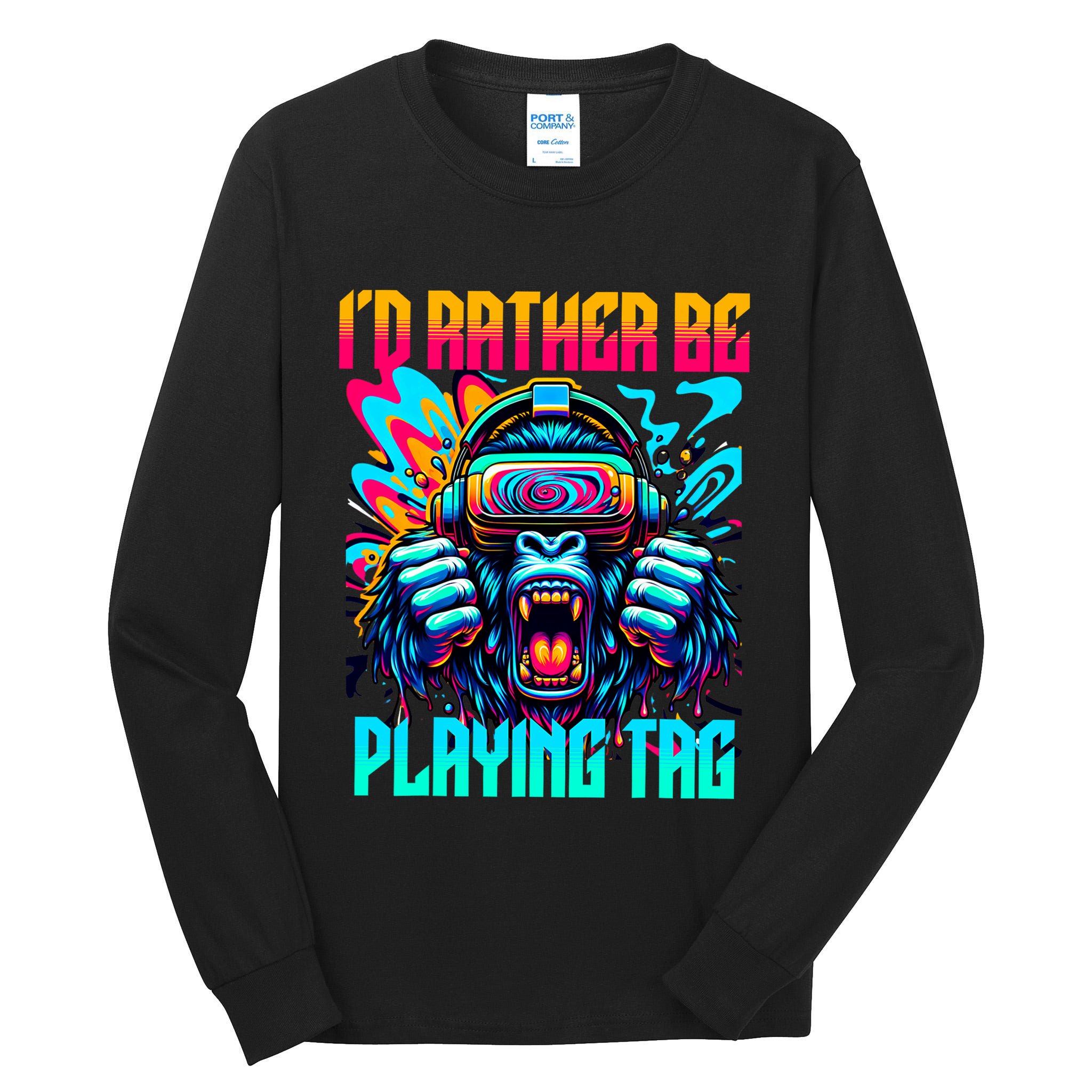 Funny Gorilla Vr Gamer Video Gamer Gaming Tall Long Sleeve T-Shirt