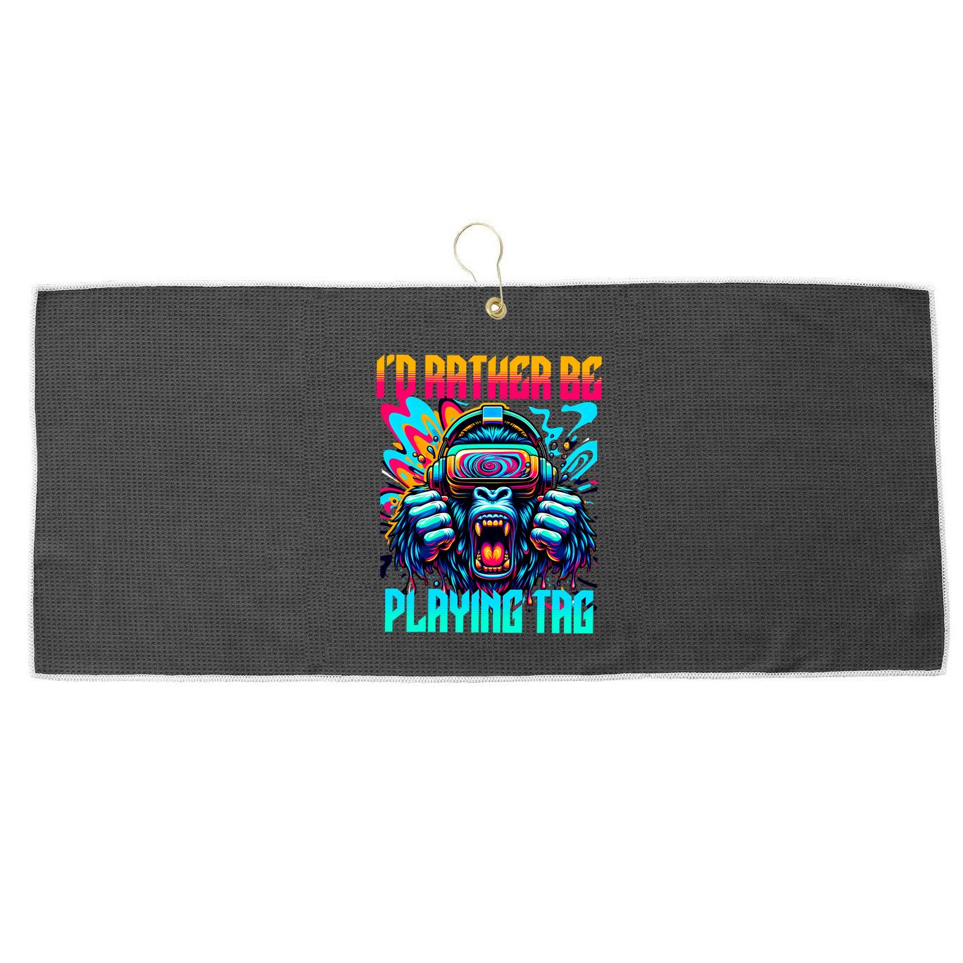 Funny Gorilla Vr Gamer Video Gamer Gaming Large Microfiber Waffle Golf Towel