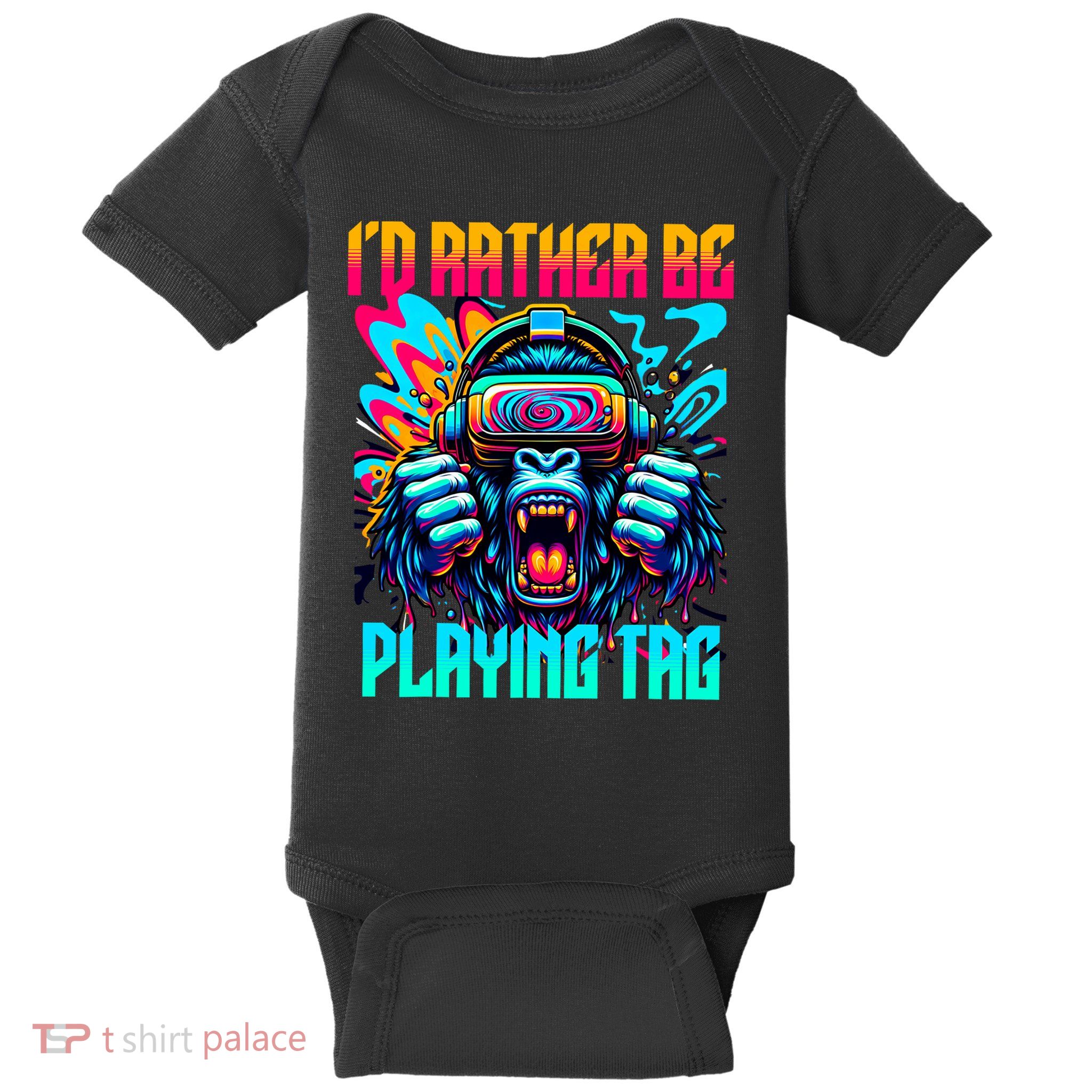 Funny Gorilla Vr Gamer Video Gamer Gaming Baby Bodysuit