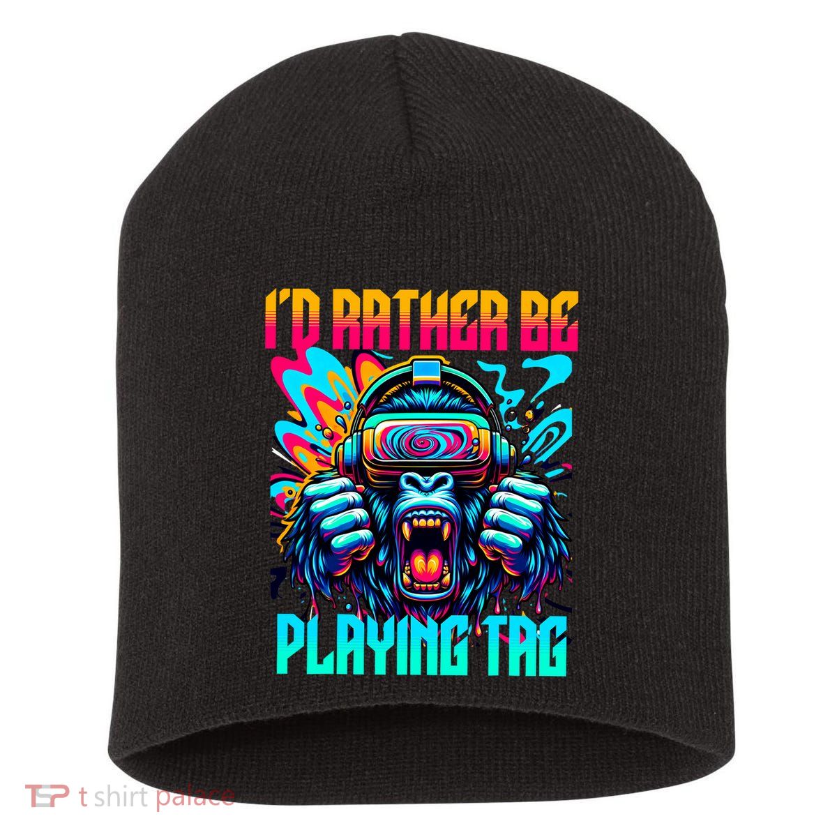 Funny Gorilla Vr Gamer Video Gamer Gaming Short Acrylic Beanie