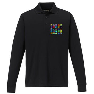 Full Geometry Video Game Gifts Funny Graphic Birthday Gifts Performance Long Sleeve Polo