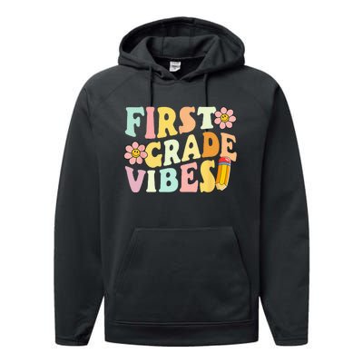 First Grade Vibes 1st Grade 1st Day Of School Teacher Performance Fleece Hoodie