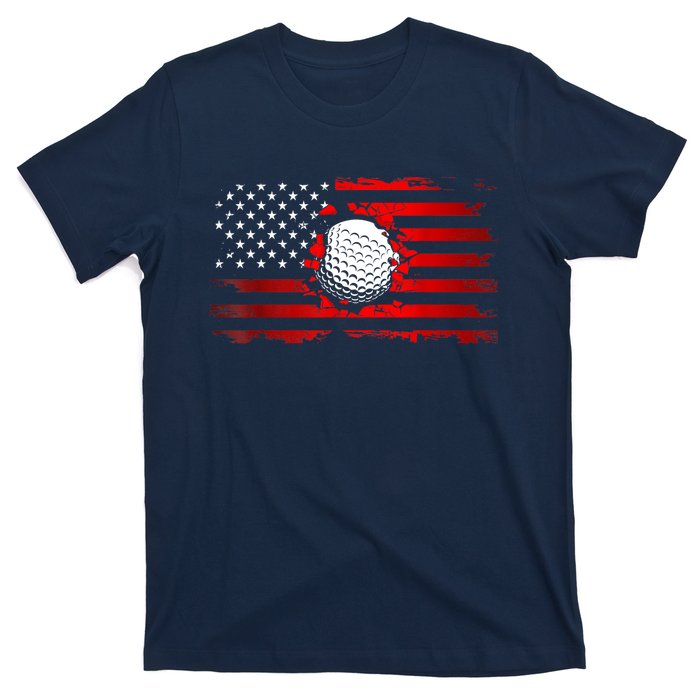 Funny Golfer Vintage Golf American Flag Golf Gift T-Shirt