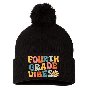 Fourth Grade Vibes 4th Grade Team Retro 1st Day of School Pom Pom 12in Knit Beanie