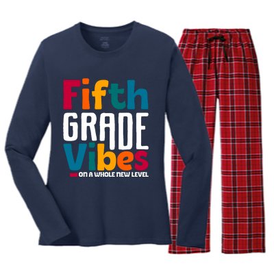 Fifth Grade Vibes Vintage 1st Day Of School Team 5th Grade Women's Long Sleeve Flannel Pajama Set 