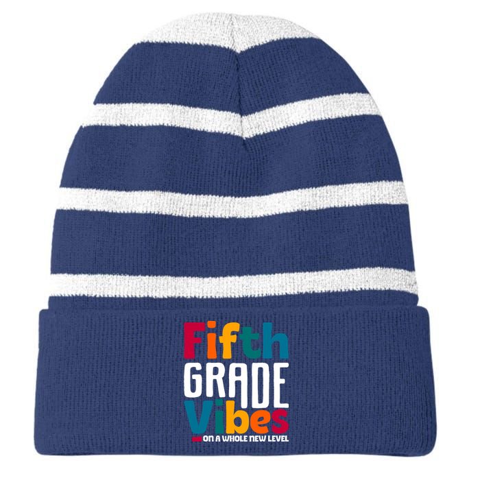 Fifth Grade Vibes Vintage 1st Day Of School Team 5th Grade Striped Beanie with Solid Band