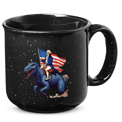 Funny George Washington Riding A Tyrannosaurus Rex Patriotic 15oz Campfire Ceramic Mug