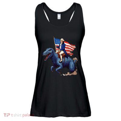Funny George Washington Riding A Tyrannosaurus Rex Patriotic Ladies Essential Flowy Tank