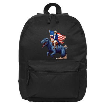 Funny George Washington Riding A Tyrannosaurus Rex Patriotic 16 in Basic Backpack