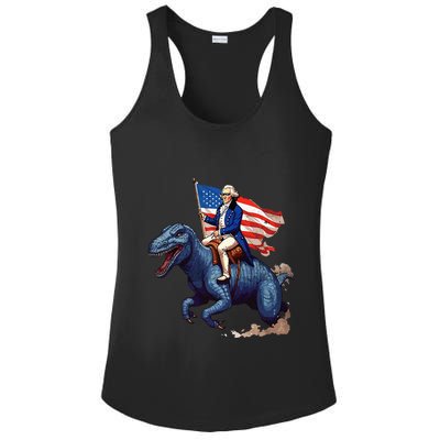 Funny George Washington Riding A Tyrannosaurus Rex Patriotic Ladies PosiCharge Competitor Racerback Tank