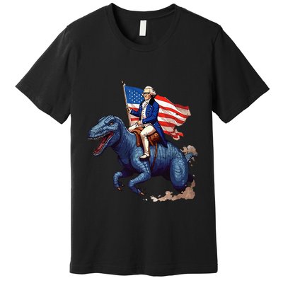 Funny George Washington Riding A Tyrannosaurus Rex Patriotic Premium T-Shirt