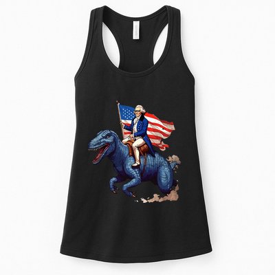 Funny George Washington Riding A Tyrannosaurus Rex Patriotic Womens Tank Top