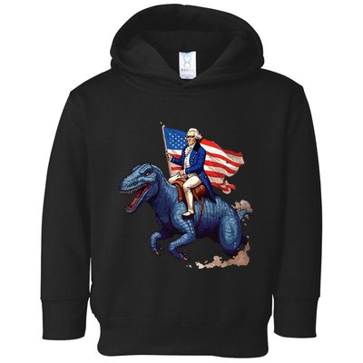Funny George Washington Riding A Tyrannosaurus Rex Patriotic Toddler Hoodie
