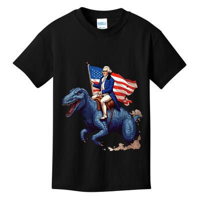 Funny George Washington Riding A Tyrannosaurus Rex Patriotic Kids T-Shirt