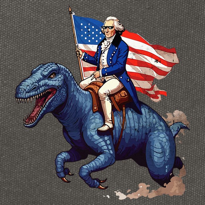 Funny George Washington Riding A Tyrannosaurus Rex Patriotic Cotton Canvas Backpack