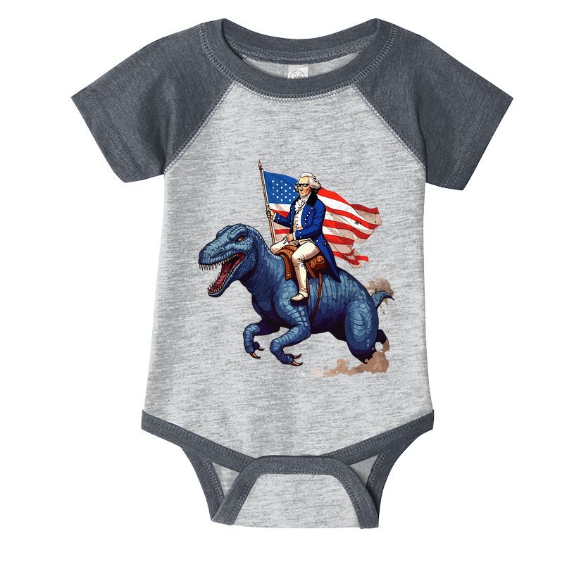Funny George Washington Riding A Tyrannosaurus Rex Patriotic Infant Baby Jersey Bodysuit