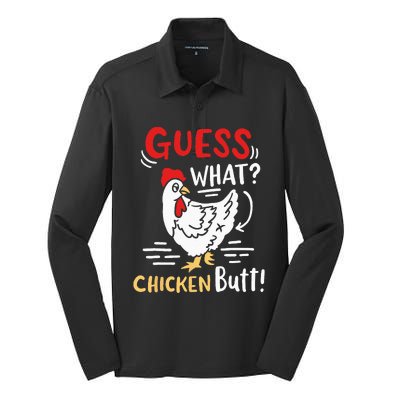 Funny Guess What Chicken Joke Silk Touch Performance Long Sleeve Polo