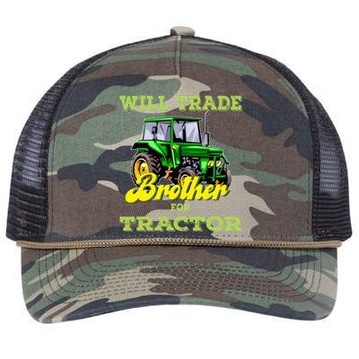 Farming Gift Will Trade Brother For Tractor Farmer Retro Rope Trucker Hat Cap