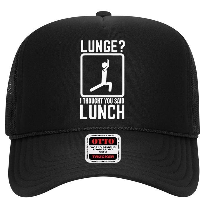 Funny Gym Workout Top Lunge Lunch Stick Figure High Crown Mesh Back Trucker Hat