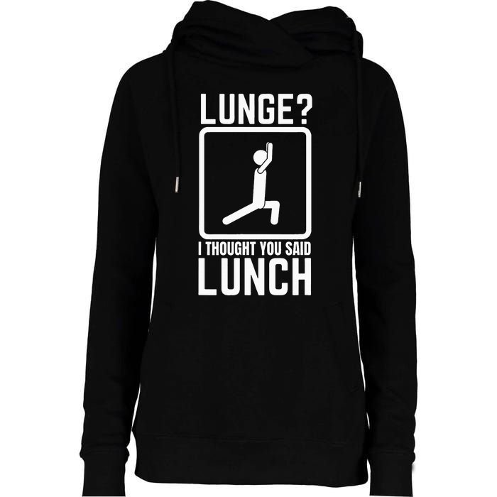 Funny Gym Workout Top Lunge Lunch Stick Figure Womens Funnel Neck Pullover Hood