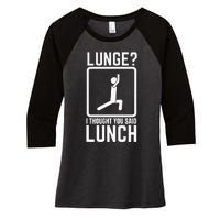 Funny Gym Workout Top Lunge Lunch Stick Figure Women's Tri-Blend 3/4-Sleeve Raglan Shirt