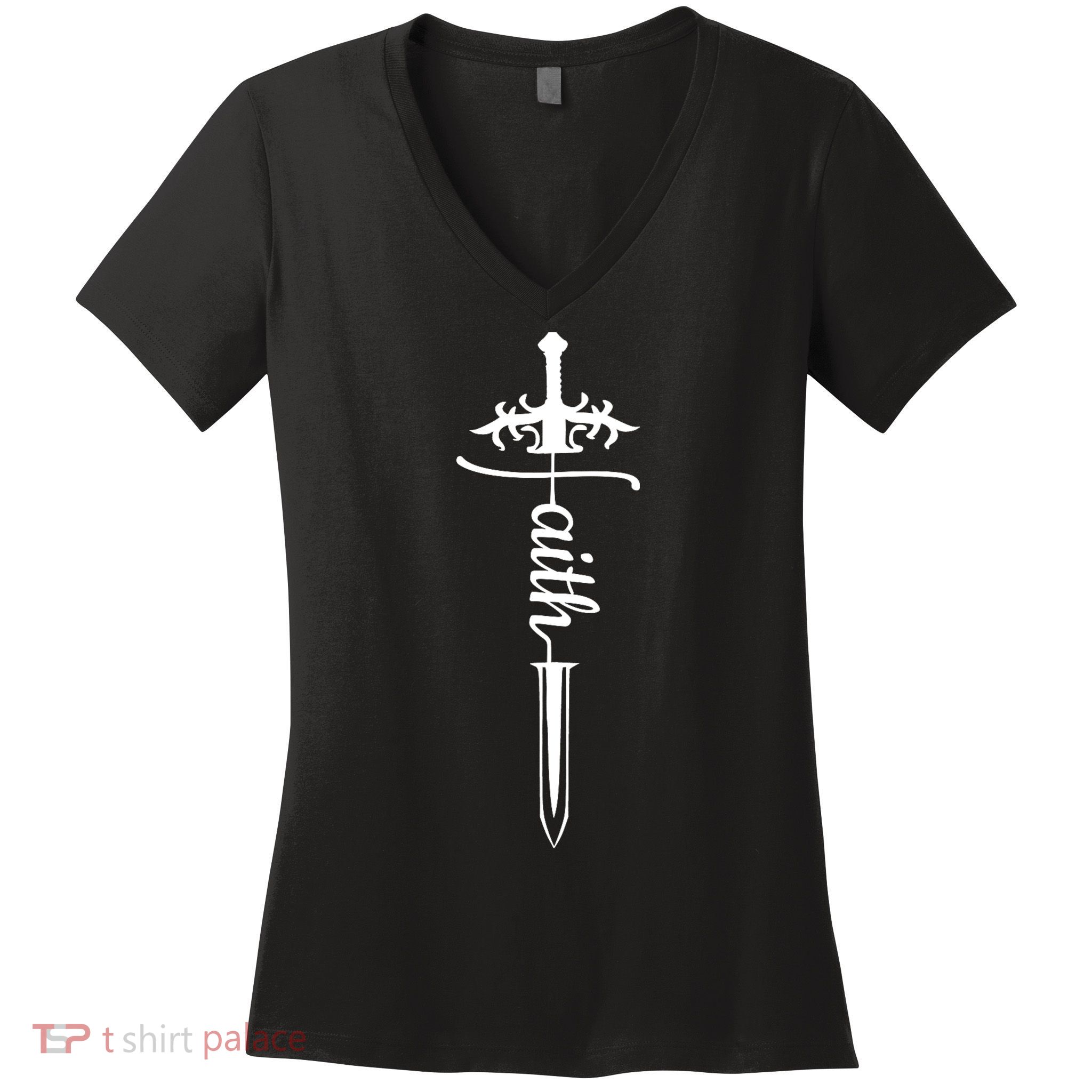 Faith Graphic Walk By Faith Not By Sight On Back Women's V-Neck T-Shirt