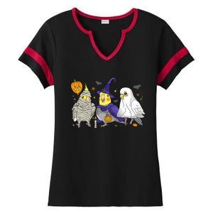 Funny Ghost Witch Cockatiels Halloween Cockatiels Lover Ladies Halftime Notch Neck Tee