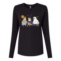 Funny Ghost Witch Cockatiels Halloween Cockatiels Lover Womens Cotton Relaxed Long Sleeve T-Shirt