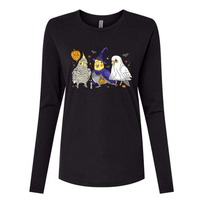 Funny Ghost Witch Cockatiels Halloween Cockatiels Lover Womens Cotton Relaxed Long Sleeve T-Shirt