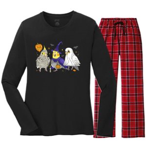 Funny Ghost Witch Cockatiels Halloween Cockatiels Lover Women's Long Sleeve Flannel Pajama Set 