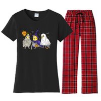 Funny Ghost Witch Cockatiels Halloween Cockatiels Lover Women's Flannel Pajama Set